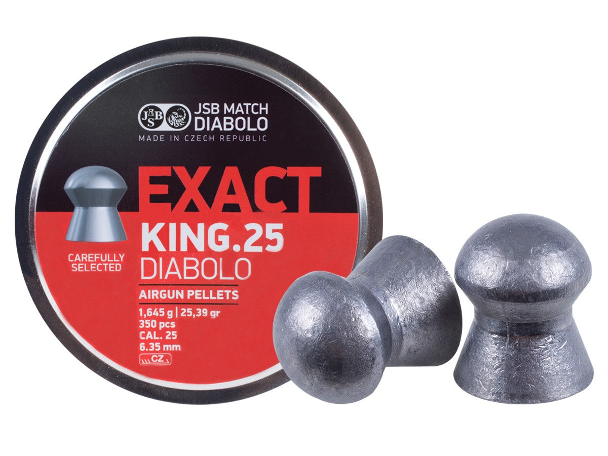 JSB Match Diabolo Exact King .25 Cal, 25.39 Grains, Domed, 350ct - Caliber 0.25