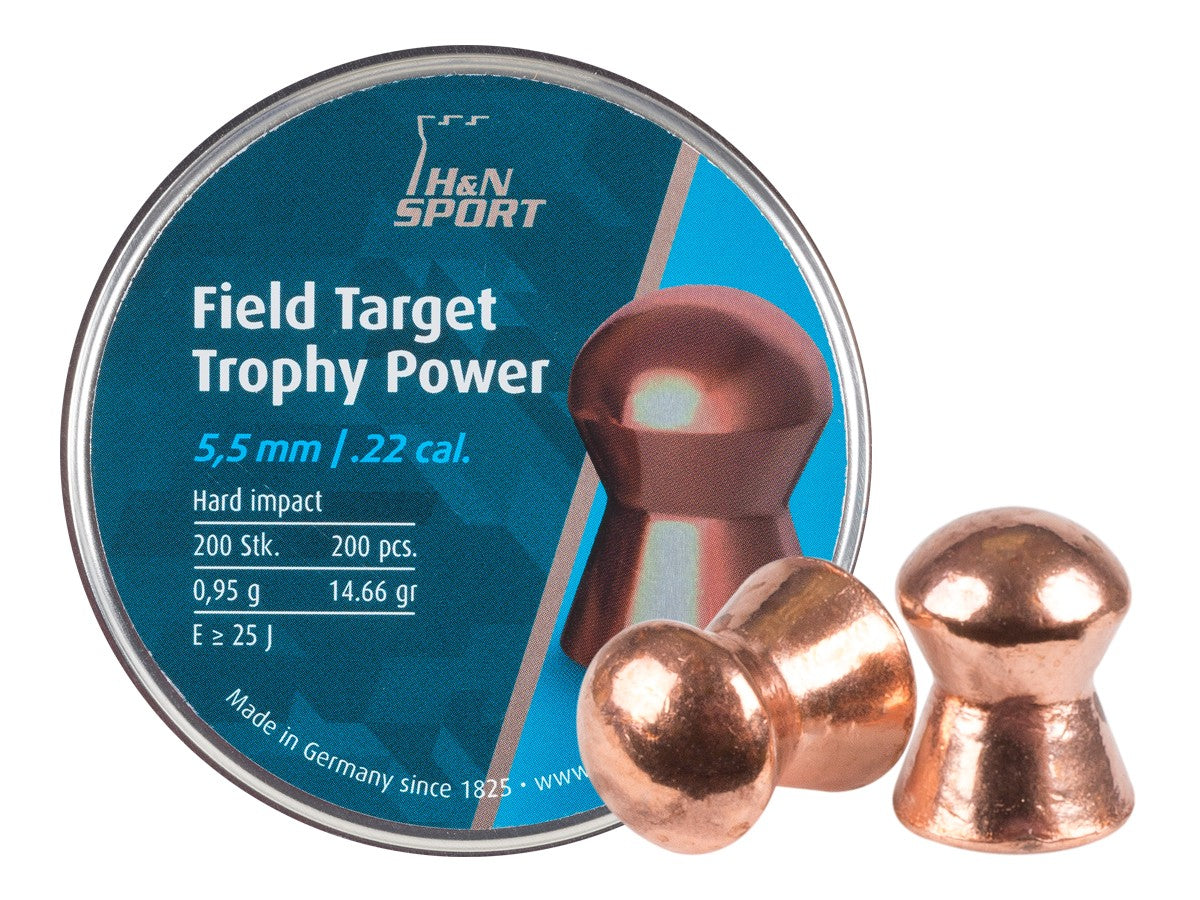 H&N Field Target Trophy Power Copper Plated, .22 Cal, 14.66 Grains, Round Nose, 200ct - Caliber 0.22