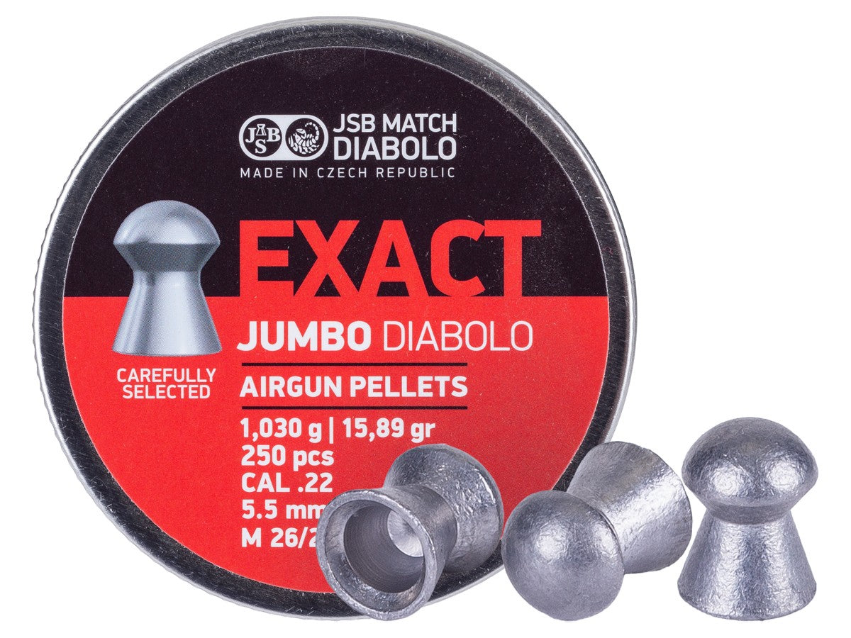 JSB Match Exact Jumbo Diabolo Pellets, .22 Cal, 15.89 Grains, Domed, 250ct, 5.51mm — image 1