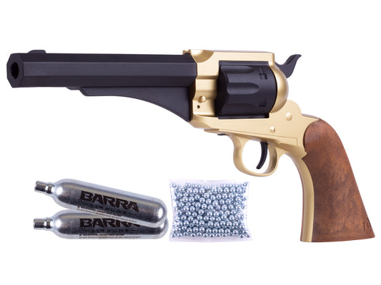 Barra 1858 CO2 BB Revolver Kit, Gold - Caliber 0.177 - FPS 400