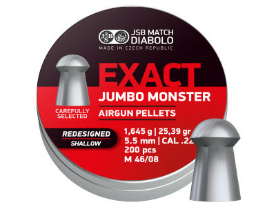 JSB Redesigned Exact Jumbo Monster Deep Skirt .22 Cal, 25.39Grains, Domed, 350ct - Caliber 0.22