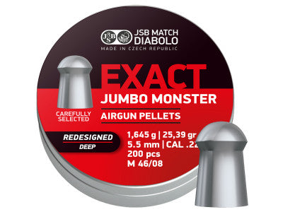 JSB Redesigned Exact Jumbo Monster Shallow Skirt .22 Cal, 25.39 Grains, Domed, 350ct - Caliber 0.22
