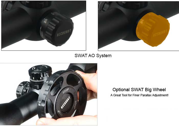 2-7x44 AO Accushot Scout SWAT Rifle Scope, EZ-TAP, Ill. Mil-Dot Reticle, 1/4 MOA, 30mm Tube, Weaver Rings