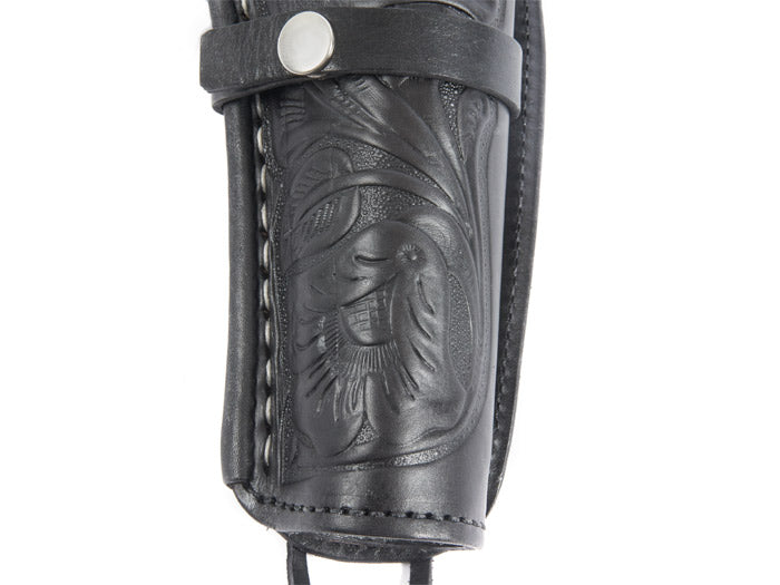 Hand-Tooled Leather Holster, 6", Black, Right Hand