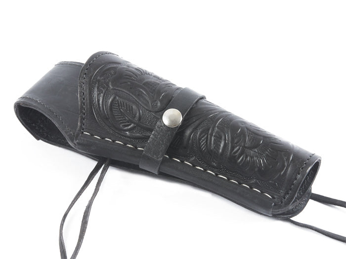 Hand-Tooled Leather Holster, 6", Black, Right Hand