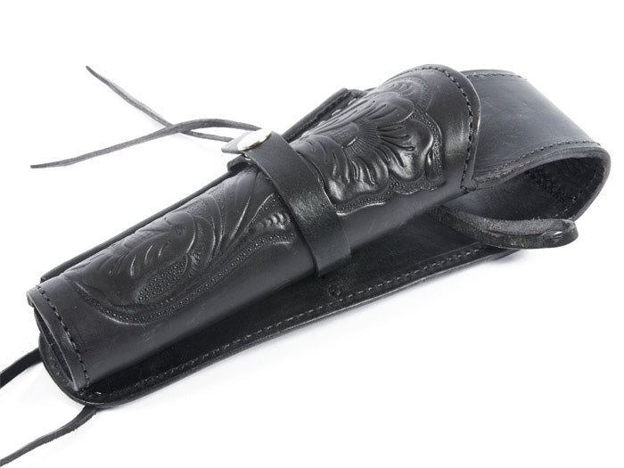 Hand-Tooled Leather Holster, 6", Black, Right Hand