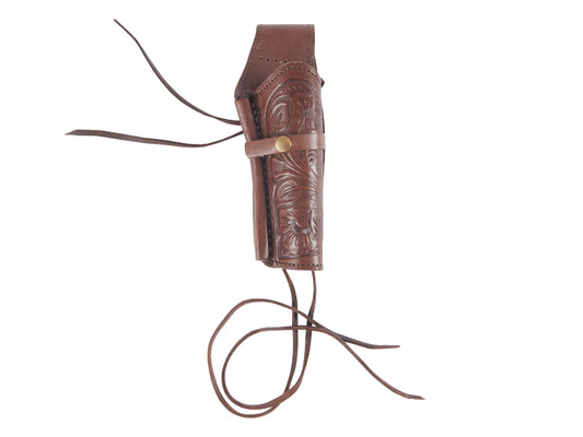 Hand-Tooled Leather Holster, 6", Chocolate, Right Hand