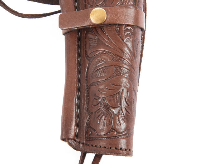 Hand-Tooled Leather Holster, 6", Chocolate, Right Hand