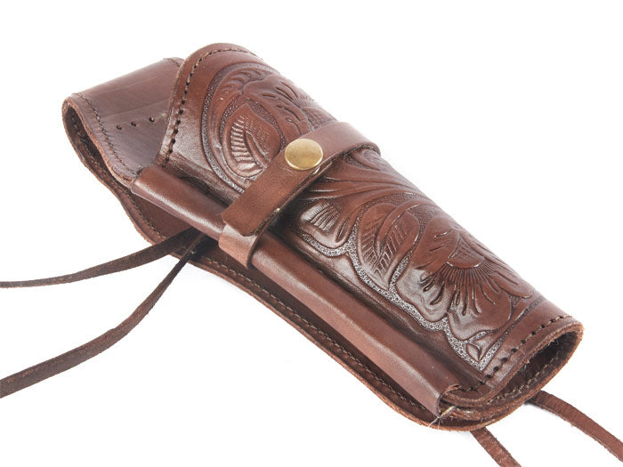 Hand-Tooled Leather Holster, 6", Chocolate, Right Hand