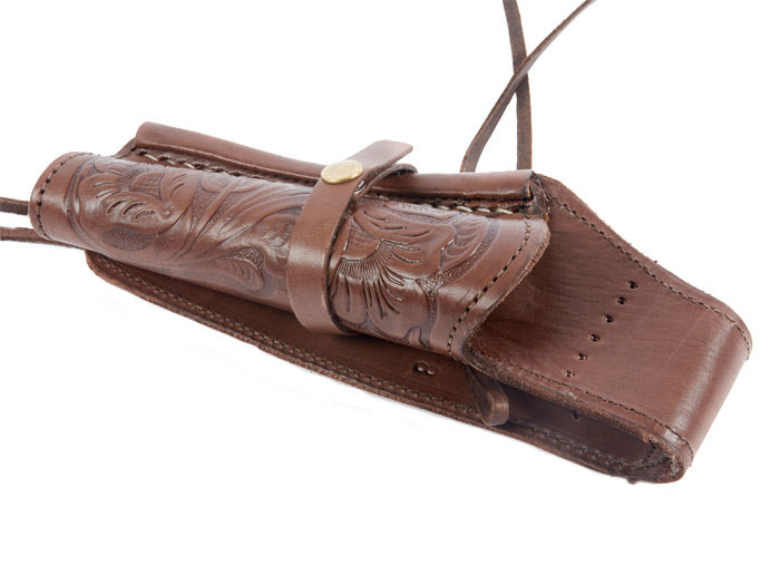 Hand-Tooled Leather Holster, 6", Chocolate, Right Hand