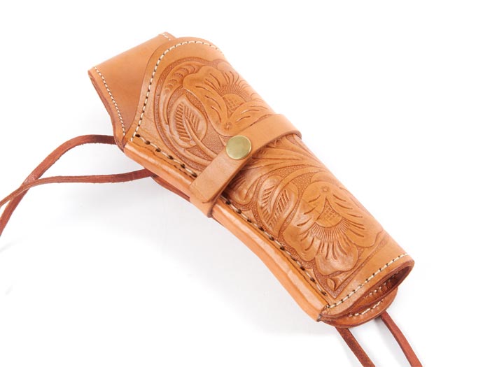 Hand-Tooled Leather Holster, 6", Natural, Right Hand