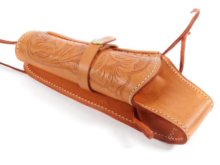 Hand-Tooled Leather Holster, 6", Natural, Right Hand