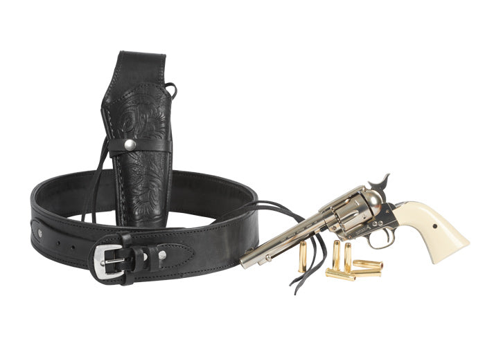 Hand-Tooled Leather Holster, 6", Black, Right Hand