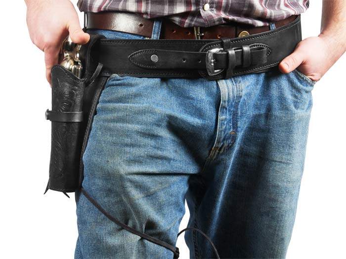 Hand-Tooled Leather Holster, 6", Black, Right Hand