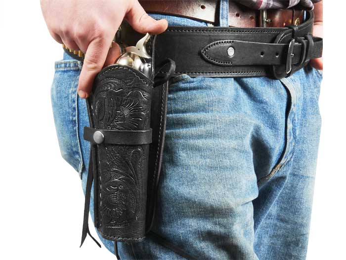 Gun Belt, 30-34" Waist, .38-Cal Loops, 2.5" Wide, Black Leather
