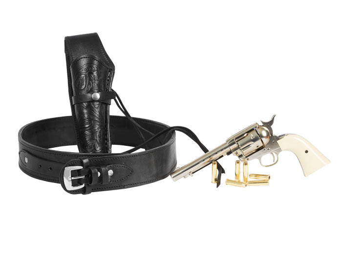Hand-Tooled Leather Holster, 6", Black, Left Hand