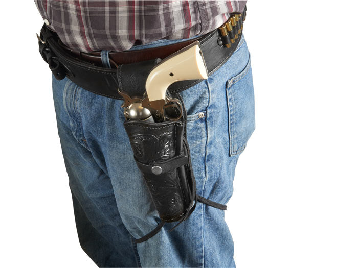 Hand-Tooled Leather Holster, 6", Black, Left Hand