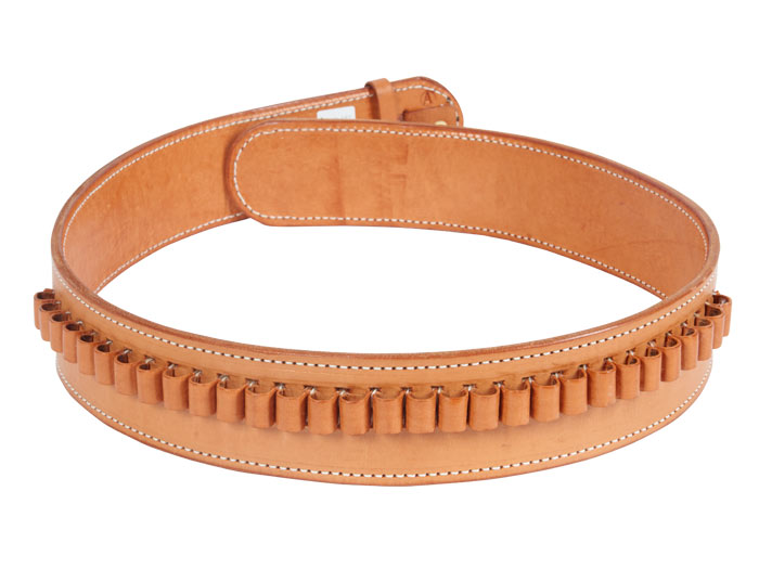 Gun Belt, 42-46" Waist, .38-Cal Loops, 2.5" Wide, Natural Leather