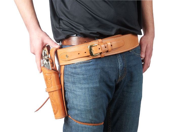 Hand-Tooled Leather Holster, 6", Natural, Right Hand