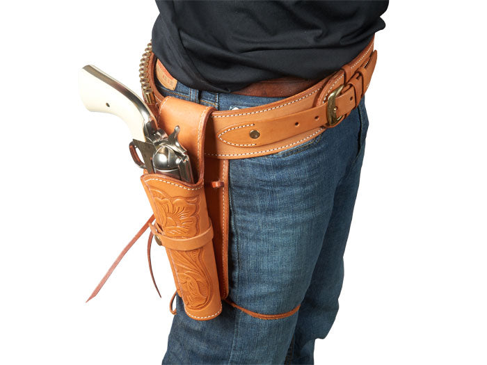 Hand-Tooled Leather Holster, 6", Natural, Right Hand