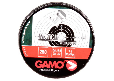 Gamo Match Pellets, .22 Cal, 15.43 Grains, Flat Nose, 250ct - Caliber 0.22