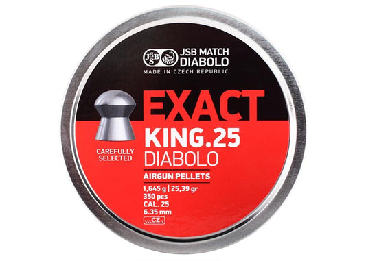 JSB Match Diabolo Exact King .25 Cal, 25.39 Grains, Domed, 350ct - Caliber 0.25