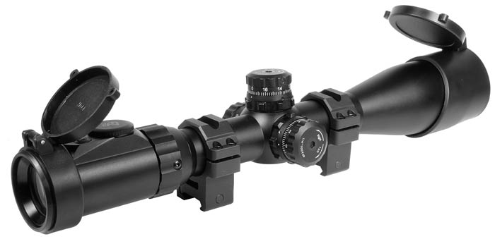 UTG 3-12x44 AO SWAT Accushot Rifle Scope, EZ-TAP, Illuminated Mil-Dot Reticle, 1/4 MOA, 30mm Tube, See-Thru Weaver Rings