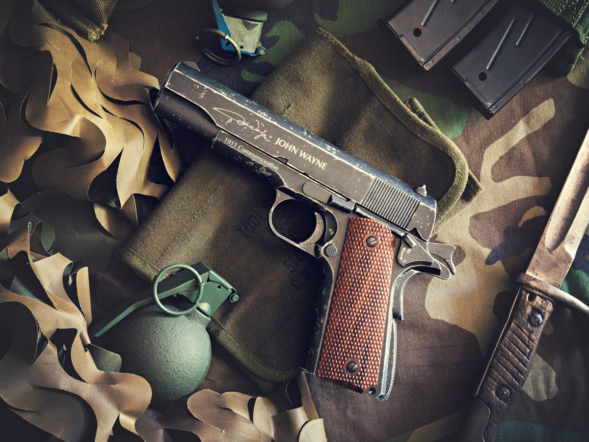 John Wayne 1911 Metal CO2 BB Pistol, Brown Grips - Caliber 0.177 - FPS 320