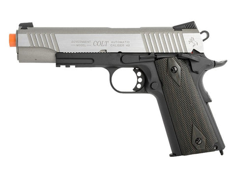 Colt Government 1911 Airsoft GBB Pistol, Silver Slide/Black - Caliber 0.24 - FPS 340