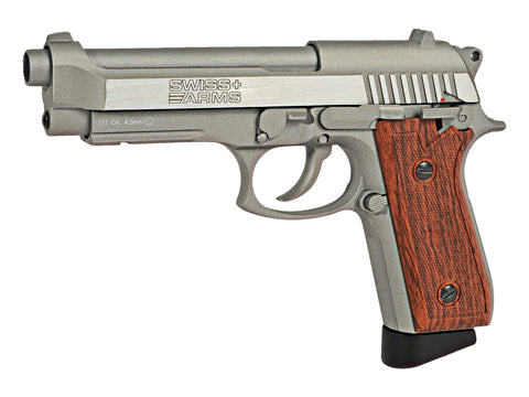 Swiss Arms SA92 CO2 Stainless Pistol, Brown Grips - Caliber 0.177 - FPS 312