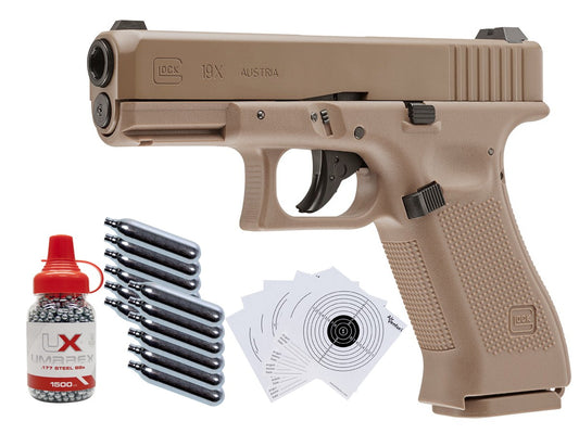 Glock 19X CO2 Blowback .177 BB Gun Kit, Tan - Caliber 0.177 - FPS 377