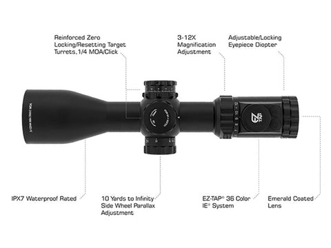 UTG OP3 Compact 3-12x44 AO, UMOA, 1/4 MOA, 30mm, Picatinny