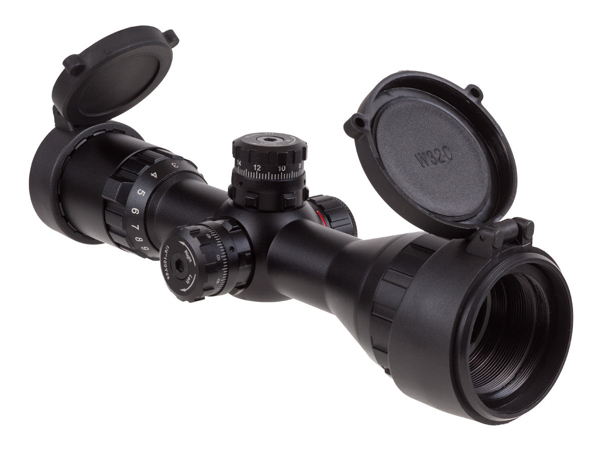 UTG 3-9x32 AO Compact CQB Bug Buster Rifle Scope, Illuminated Mil-Dot Reticle, 1/4 MOA, 1" Tube, Medium Max Strength Lever Lock Weaver Rings