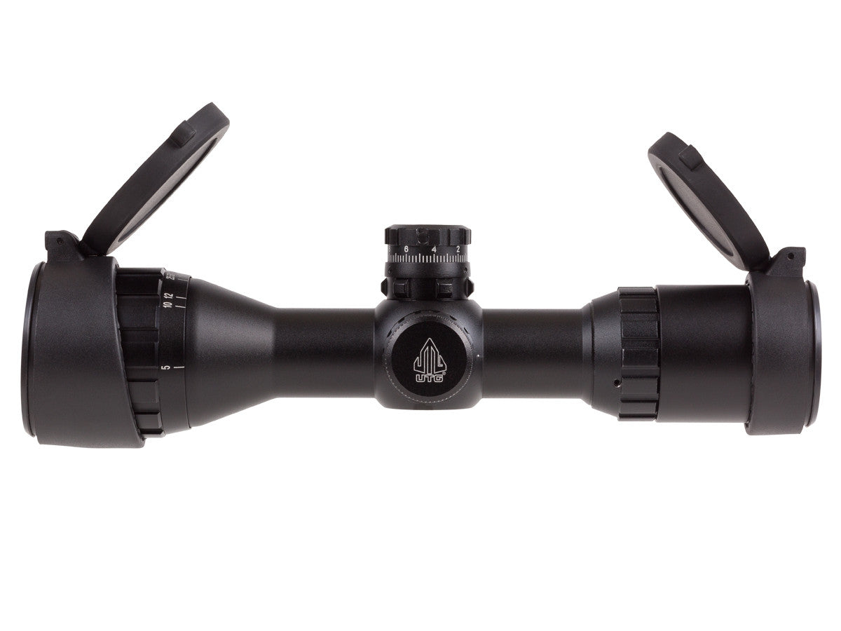 UTG 3-9x32 AO Compact CQB Bug Buster Rifle Scope, Illuminated Mil-Dot Reticle, 1/4 MOA, 1" Tube, Medium Max Strength Lever Lock Weaver Rings