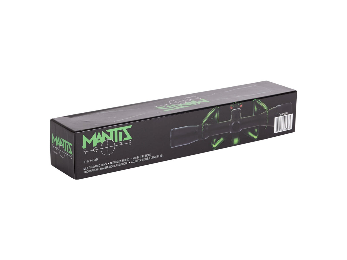 Mantis 4-12x40 AO Rifle Scope, Mil-Dot Reticle, 1/4 MOA, 1" Tube