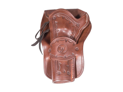 Western Justice Hand-Tooled Leather Holster, 6&quot;, Mahogany, Left Hand