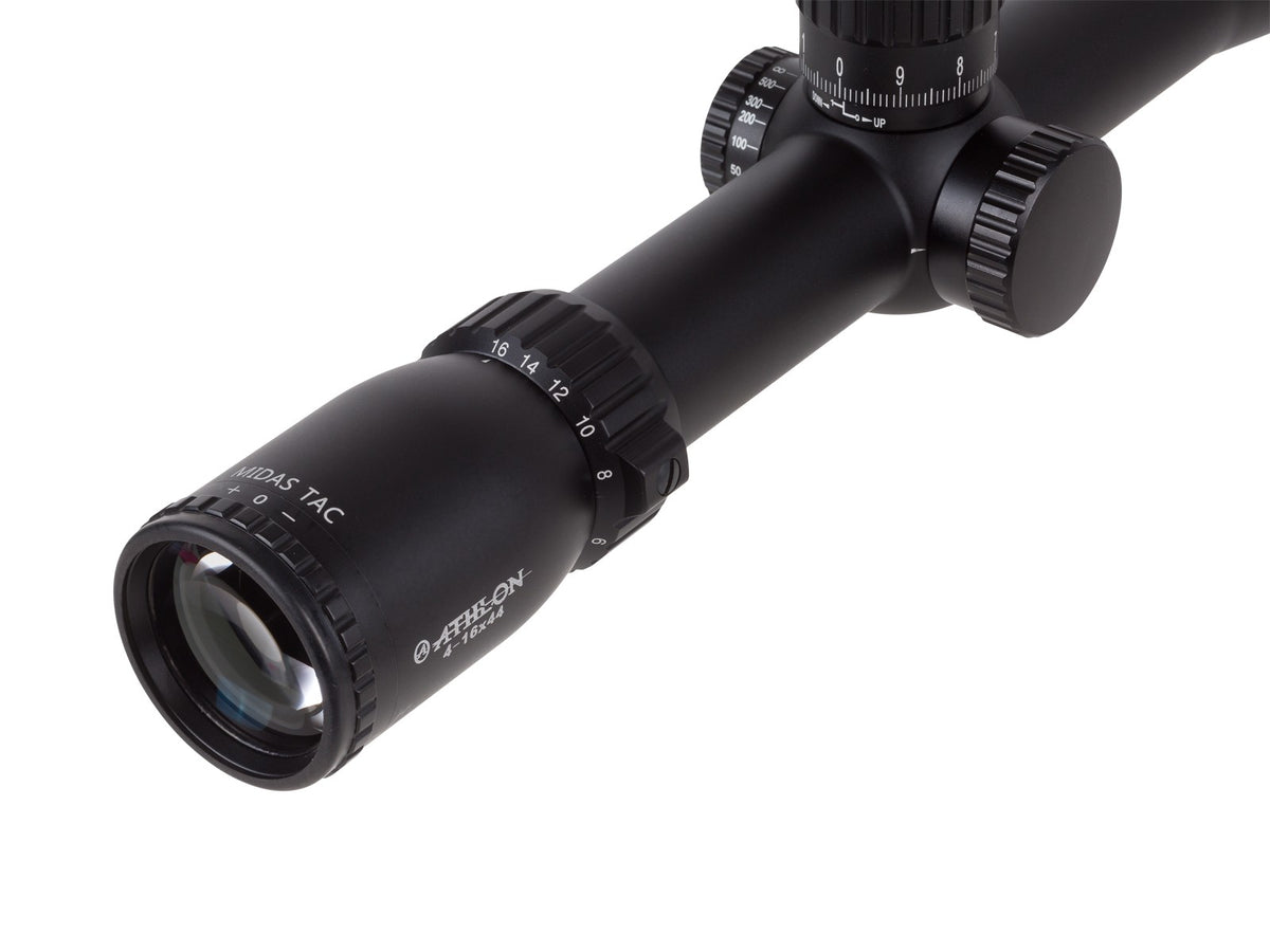Athlon 4-16x44 AO Midas TAC Riflescope, APRS3 FFP MIL Reticle, 0.1 Mil, 30mm Tube