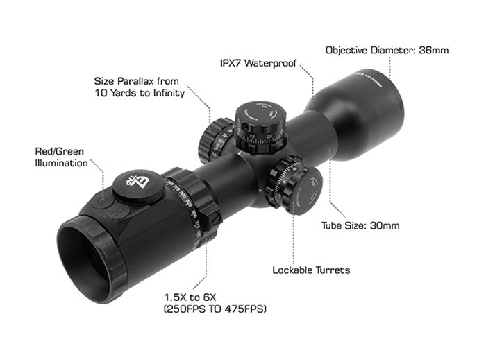 UTG OP3 1.5-6x36 AO SWAT Crossbow Scope, EZ-TAP, Ill. BDC Reticle, 30mm Tube, Picatinny/weaver rings