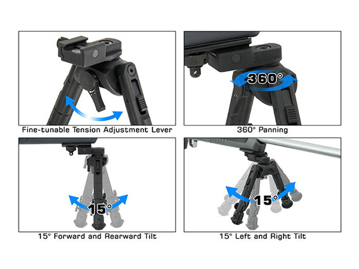 UTG Recon 360 TL Bipod, 5.5"-7.0" Center Height, Picatinny