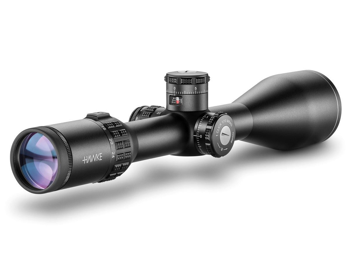 Hawke Sidewinder 30 FFP 6-24x56, Illuminated Half Mil Reticle, 30mm Tube