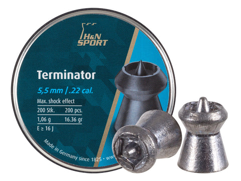 H&N Terminator Pellets, .22 Cal, 16.36 Grains, Hollowpoint, 200ct - Caliber 0.22