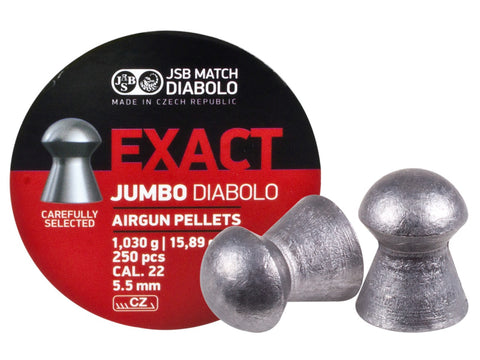 JSB Match Exact Jumbo Diabolo Pellets, .22 Cal, 15.89 Grains, Domed, 250ct - Caliber 0.22