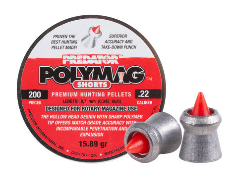 Predator Polymag Shorts, .22 Cal Pellets, 15.75 Grains, Pointed, 200ct - Caliber 0.22