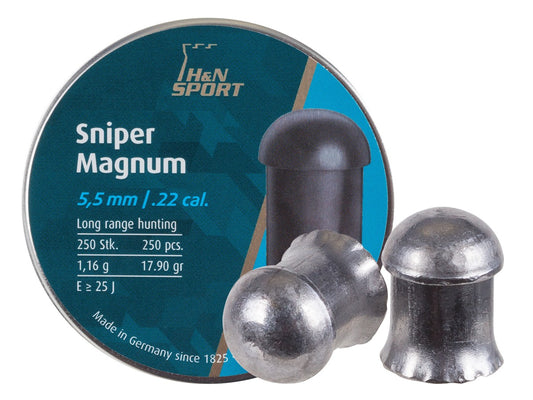 H&N Sniper Magnum Pellets, .22 Cal, 17.9 Grains, Domed, 250ct - Caliber 0.22