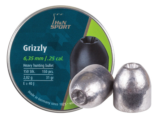 H&N Grizzly Pellets, .25 Cal, 31 Grains, Hollowpoint, 150ct - Caliber 0.25