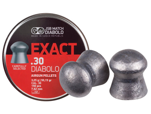 JSB Diabolo Exact Pellets, .30 Cal, 50.15 Grains, Domed, 150ct - Caliber 0.3