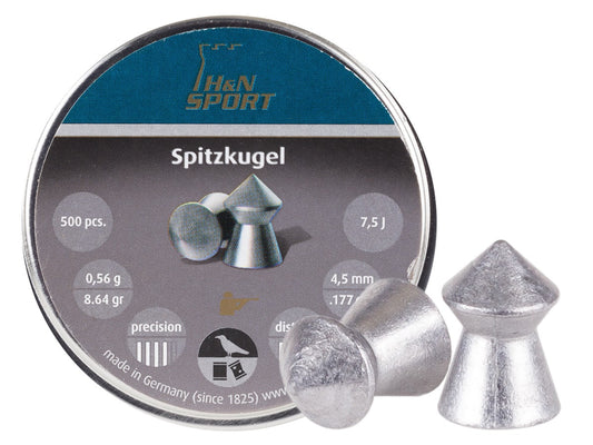 H&N Spitzkugel .177 Cal, 8.64 Grains, Pointed, 500ct - Caliber 0.177