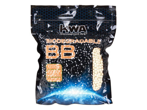 KWA Biodegradable Airsoft BBs, 0.20g, White, 5,000 Rds - Caliber 6mm