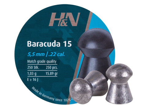 H&N Baracuda 15, .22 Cal, 15.89 Grains, Round Nose, 250ct - Caliber 0.22