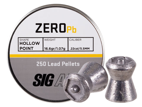 SIG Sauer Zero Pellets, .22 Cal, 16.6 Grains, Hollowpoint, 250 ct